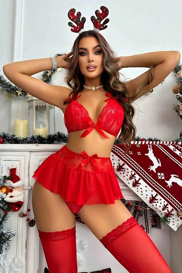 Kırmızı Fiyonklu Etekli Gecelik S/M Beden 1