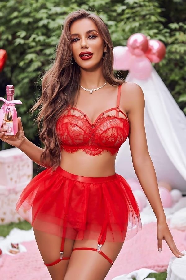 Kırmızı Jartiyer Askılı Gecelik 2XL/3XL Beden 1