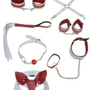 7 Parça Fetiş Esaret Seti Kırmızı Beyaz Kedi Maskeli