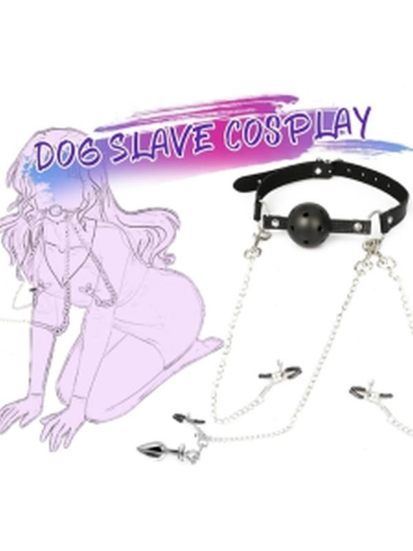 BDSM 4’ü 1 Arada Bondage Seti – Ağızlık, Klipsler ve Anal Plug Zincir 4