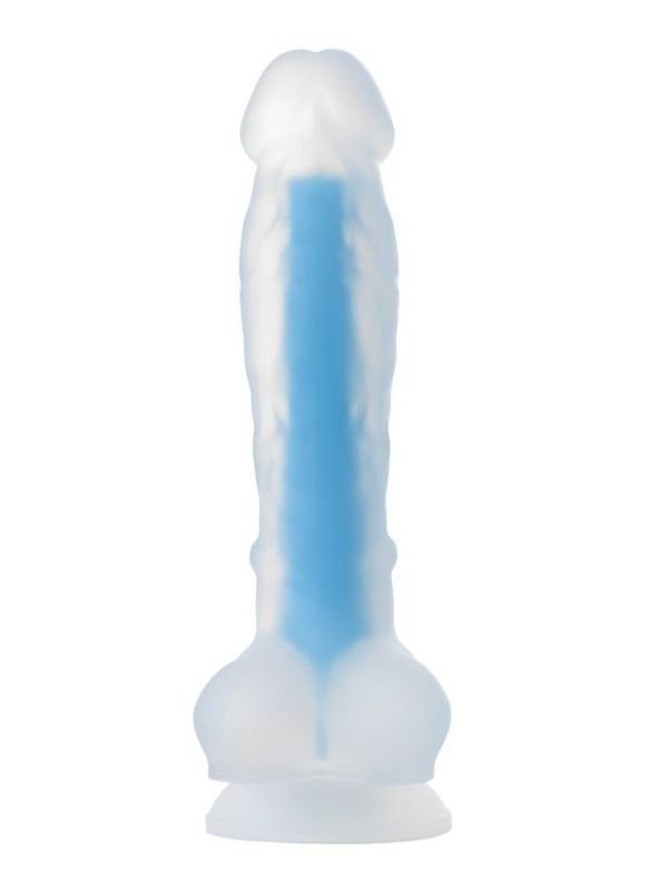 Beyond Mavi Matt Glow Gece Parlayan Dildo, Silikon, Şeffaf, 18 cm 3