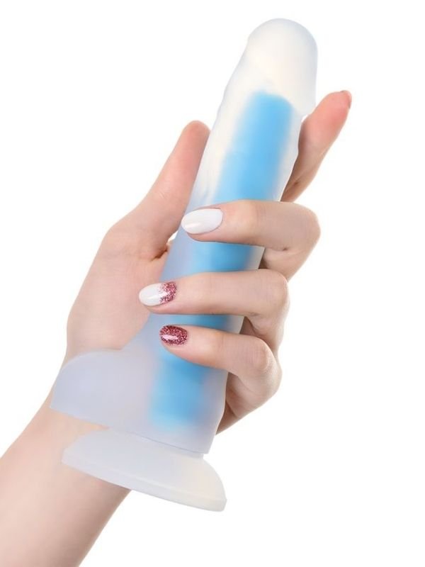 Beyond Mavi Matt Glow Gece Parlayan Dildo, Silikon, Şeffaf, 18 cm 4