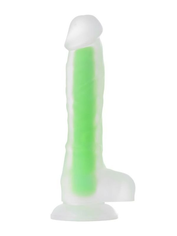 Beyond Yeşil Dick Glow Gece Parlayan Dildo, Silikon, Şeffaf, 18 cm 1