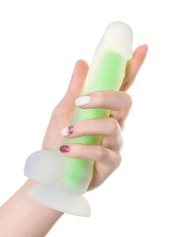 Beyond Yeşil Dick Glow Gece Parlayan Dildo, Silikon, Şeffaf, 18 cm 4
