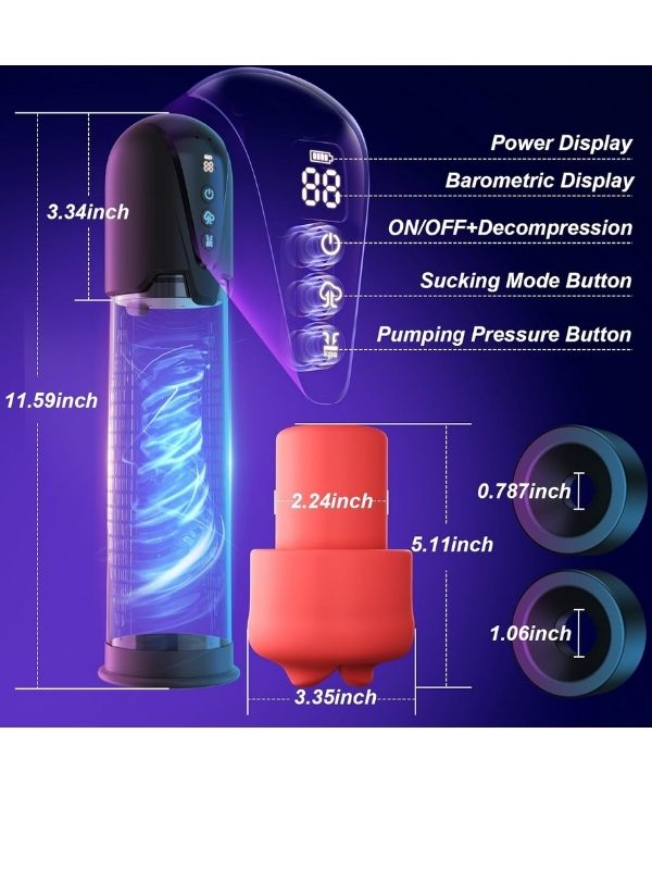 Cafatop 3’ü 1 Arada Erkek Vakum Pompası ve Mastürbatörü – Elektrikli Otomatik Emiş, Penis Büyütücü ve 2 Yedek Kılıf + 3 Penis Halkası, Pembe İç Kılıf, USB Şarjlı 2