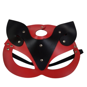 Deri Kedi Kız Maskesi Kırmızı Siyah