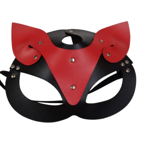Deri Kedi Kız Maskesi Siyah Kırmızı