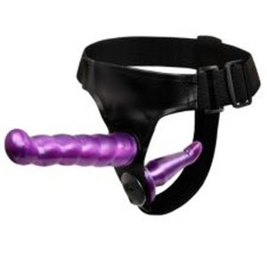 Çift Taraflı Mor Renk Belden Bağlamalı Dildo