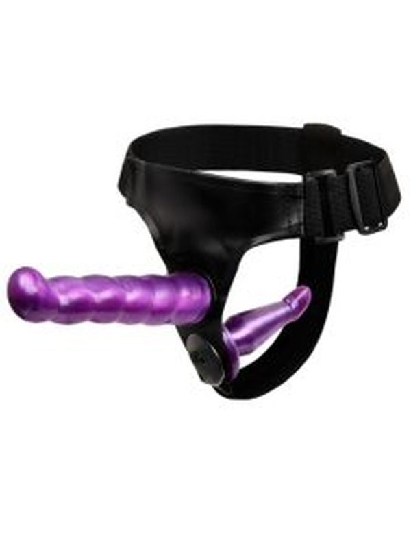 Çift Taraflı Mor Renk Belden Bağlamalı Dildo 1