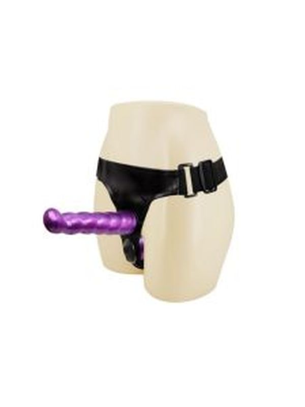 Çift Taraflı Mor Renk Belden Bağlamalı Dildo 2