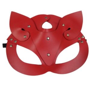 Deri Kedi Kız Maskesi Kırmızı