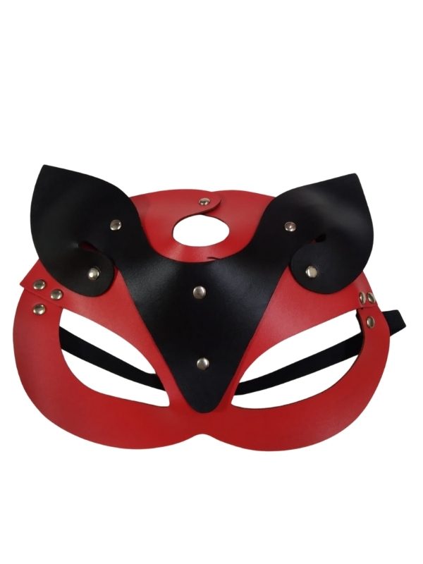Deri Kedi Kız Maskesi Kırmızı Siyah 1