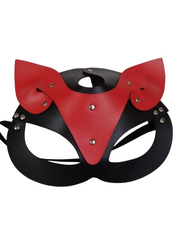 Deri Kedi Kız Maskesi Siyah Kırmızı 1