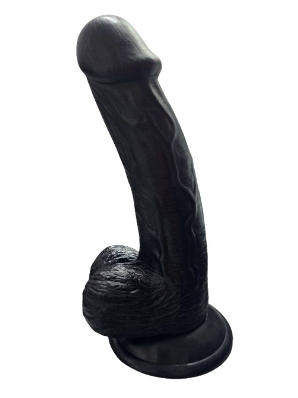 Gerçekçi Testisli Siyah Dildo 19 cm 1