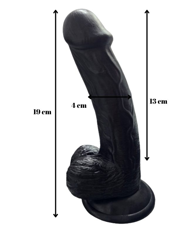 Gerçekçi Testisli Siyah Dildo 19 cm 2