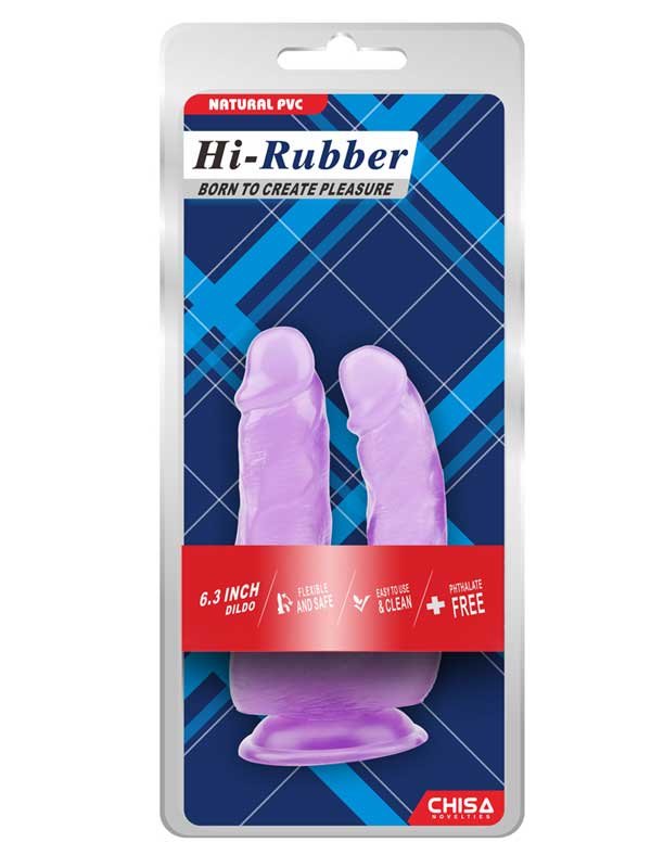 Hi-Rubber Şeffaf Jel İkili Dildo - 18cm Mor 2