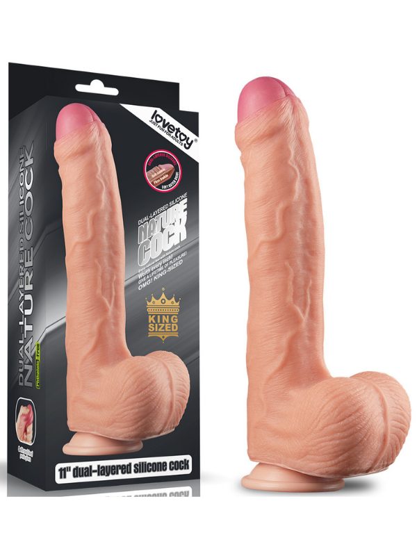 Lovetoy 11 İnç Dual Layer Platinum Silicone Cock 1