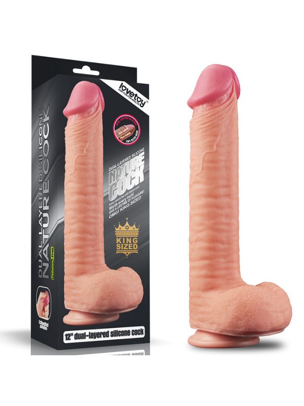 Lovetoy 12 İnç Dual Layered Platinum Silicone Cock Dildo 1