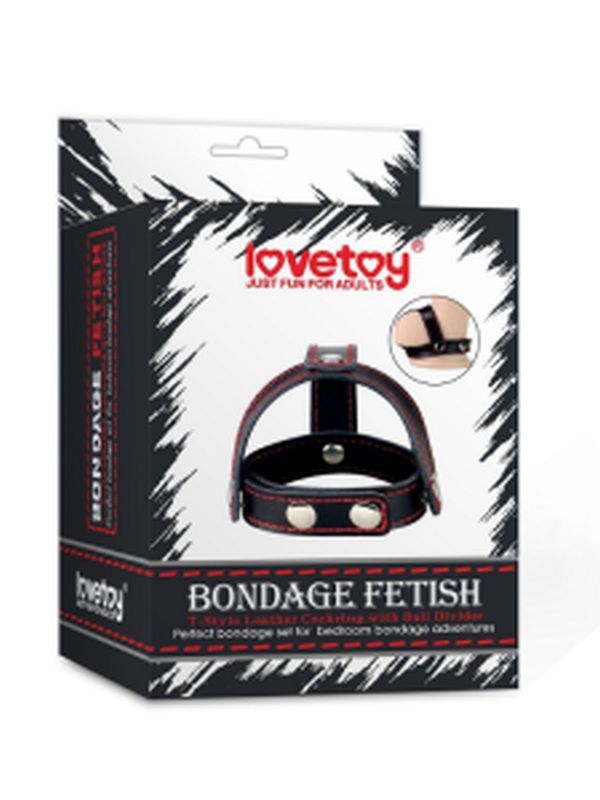 Lovetoy Bondage Fetish T-Style Leather Cockring With Ball Divider 1