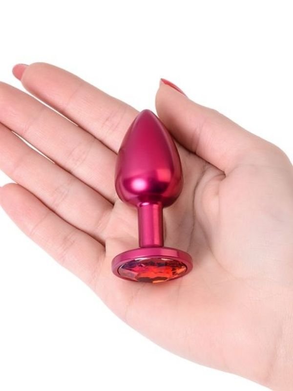 Metal Anal Plug, Metal, kırmızı, kırmızı kristalli, 7,2 cm, Ø2,8 cm, 50 g 3