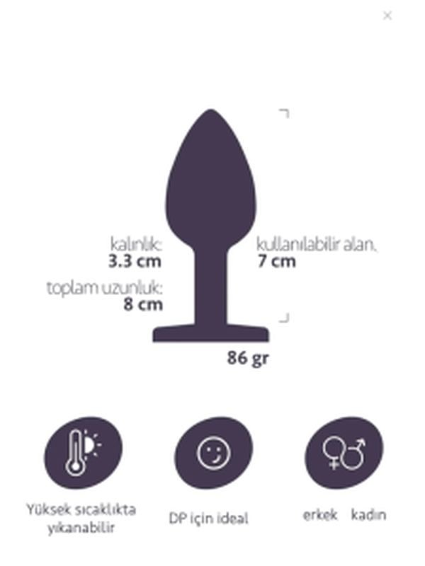 Paslanmaz Çelik Anal Plug Tıkaç Beyaz Taşlı 5