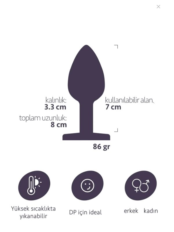 Paslanmaz Çelik Anal Plug Tıkaç Mor Taşlı 2
