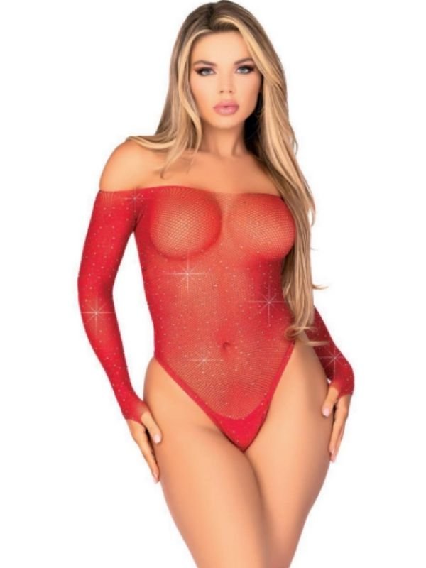 Taşlı Kırmızı Fantazi Body Vücut Çorabı 1