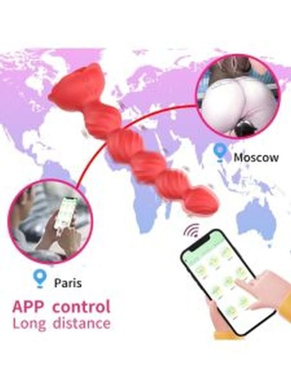 Telefon Kontrollü Haley Rose Pulled Beads Anal Plug – Kırmızı 3