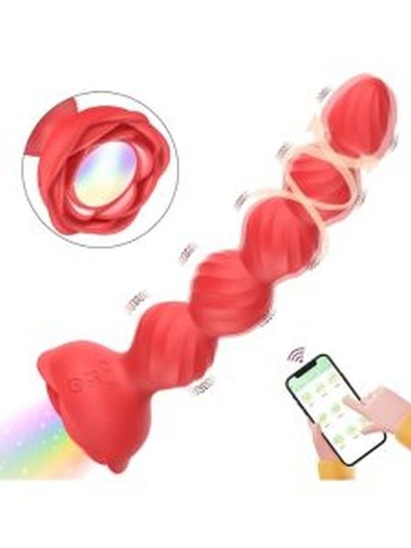 Telefon Kontrollü Haley Rose Pulled Beads Anal Plug – Kırmızı 4
