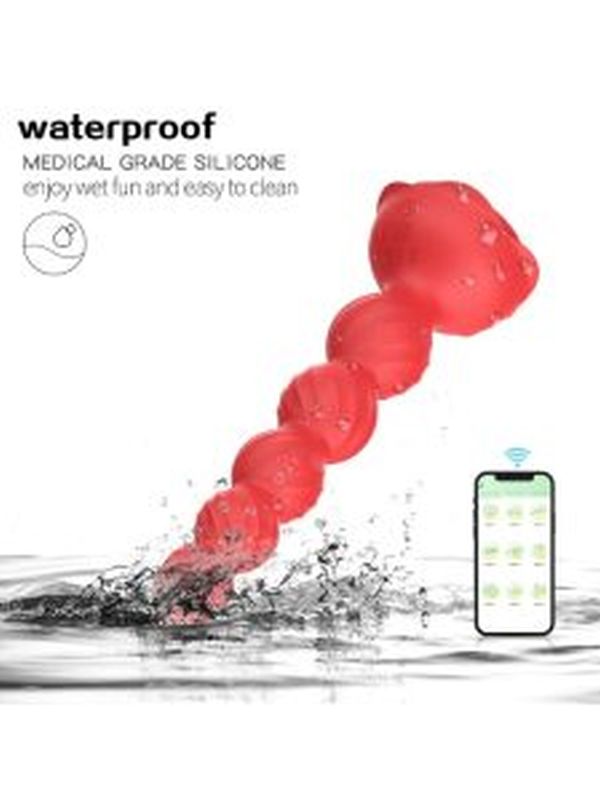 Telefon Kontrollü Haley Rose Pulled Beads Anal Plug – Kırmızı 5